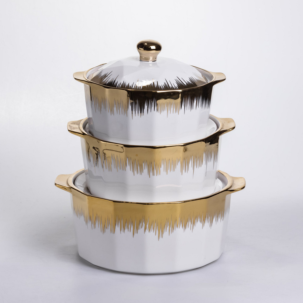 Yiwu Набір супниць порцелянових 3 (шт) 1.5/2/3 (л) каструлі бульйонниці з кришкою та ручками дл Коломия - фото 1