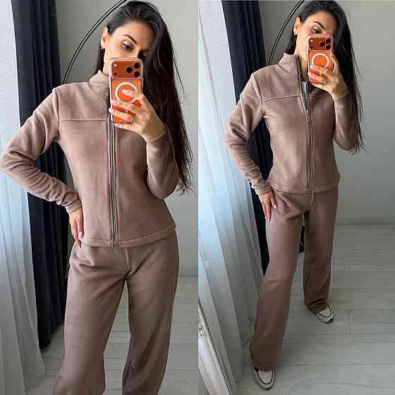 Жіночий повсякденний теплий костюм-двійка: кофта на блискавці та штани турецький двосторонній фліс Моко, 42/44 Одеса
