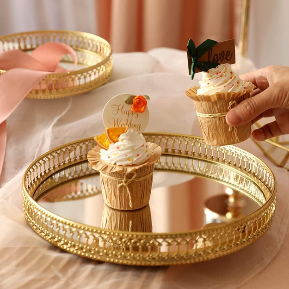 Поднос зеркальный декоративный 25 см круглый металлический золотистый для духов, косметики, украшений десертов Киев - изображение 5