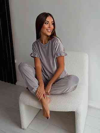 Женская стильная домашняя велюровая пижама Серый Одесса