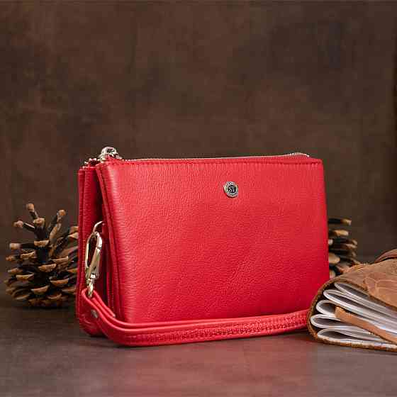 Місткий клатч з двох частин жіночий Червоний (ST Leather) Київ