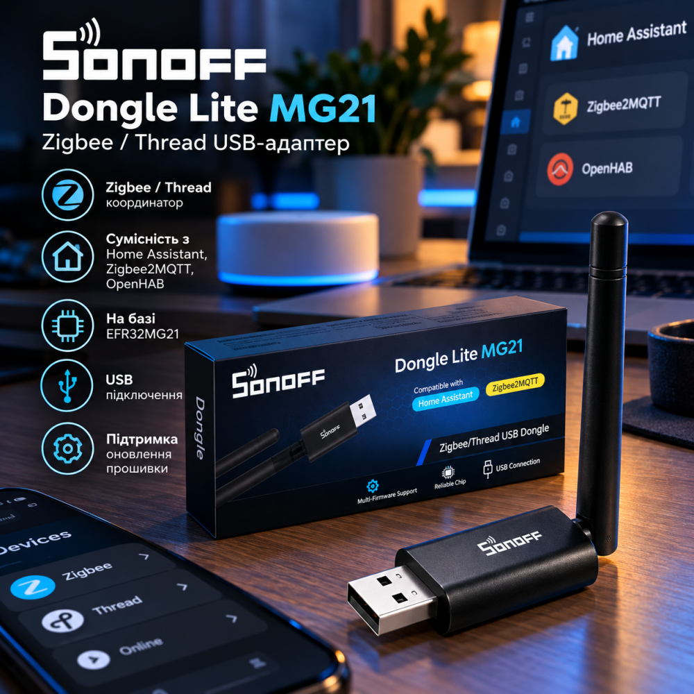 SONOFF Dongle Lite MG21 USB-адаптер Zigbee/Thread, координатор на EFR32MG21, для Zigbee2MQTT, Home Assistant, OpenHAB Київ - фото 1