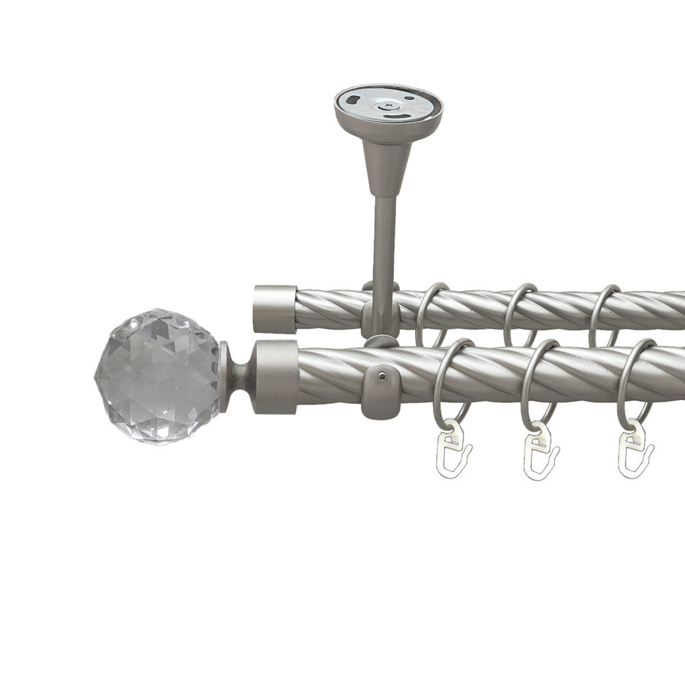 Карниз Orvit Люміера металевий дворядний відкритий до стелі скручена труба кільце металеве Сатин 25\19 мм 200 см (00-00024235) Львів - фото 1