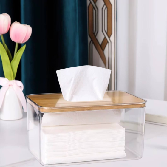 Oрганайзер-контейнер для салфеток,пластиковый Размер L с деревяной крышкой Каменец-Подольский