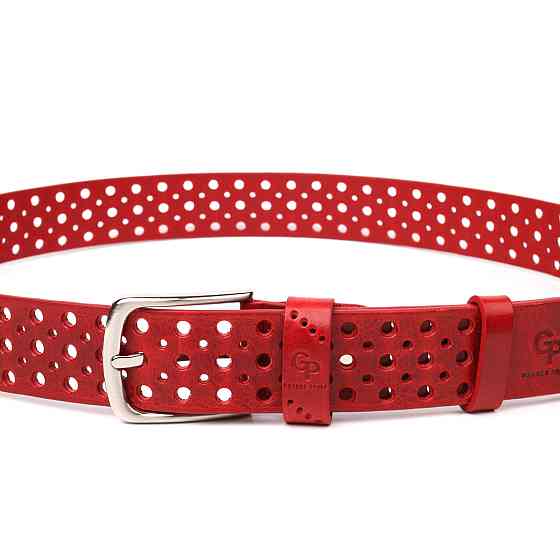 Ремень женский с перфорацией из натуральной кожи Grande Pelle 21477 Красный Киев