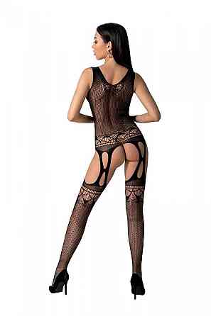 Бодістокінг з плетінням на грудях Passion BS099 One Size, black, відкритий доступ, імітація підв’язо Sex Aura Київ