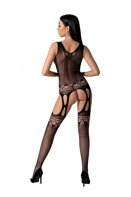 Бодістокінг з плетінням на грудях Passion BS099 One Size, black, відкритий доступ, імітація підв’язо Sex Aura Київ - фото 2