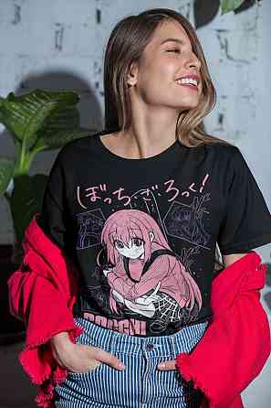 Футболка з аніме принтом Хіторі Готоу Боккхі Рокк оверсайз (S/M/L) Чорний AnimeJ0320 Дніпро