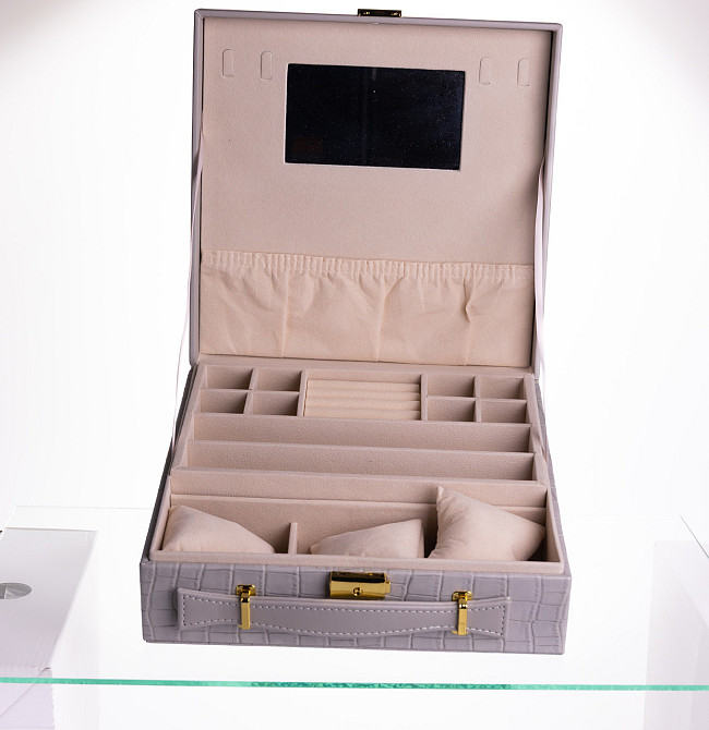 Скринька для прикрас з еко шкіри 2 яруси Сірий HP-5-35G Київ - фото 5