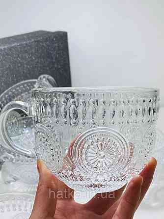 Набір кухлів чайний 6 шт Olens "Ковентрі" 400 мл скло прозоре вінтаж для дому ресторану Київ