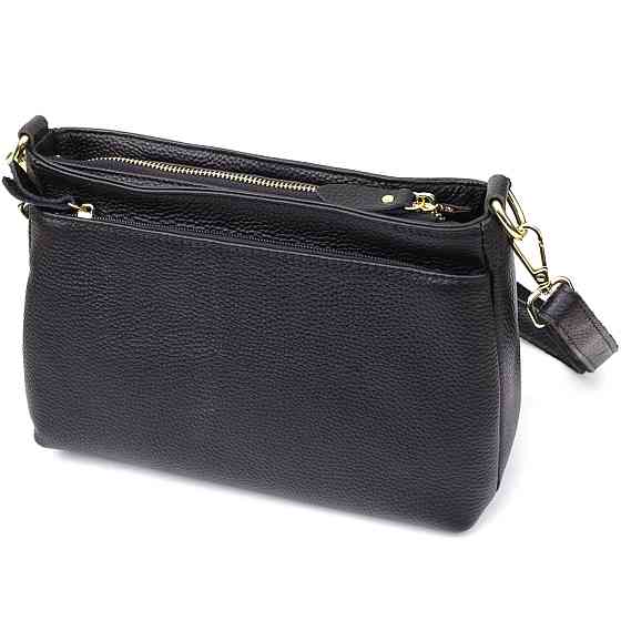 Классическая женская сумка с жестким дном из натуральной кожи Vintage 22987 Черный Киев