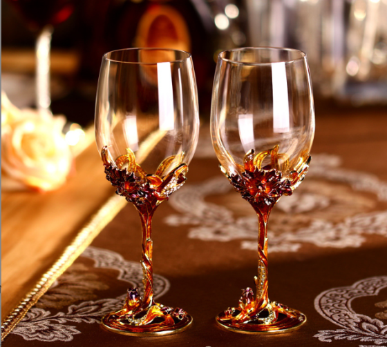 Келихи для вина ІРИС золотий 2 шт. з метал декором, кристалами ПОДАРУНКОВА УПАКОВКА Кременчук