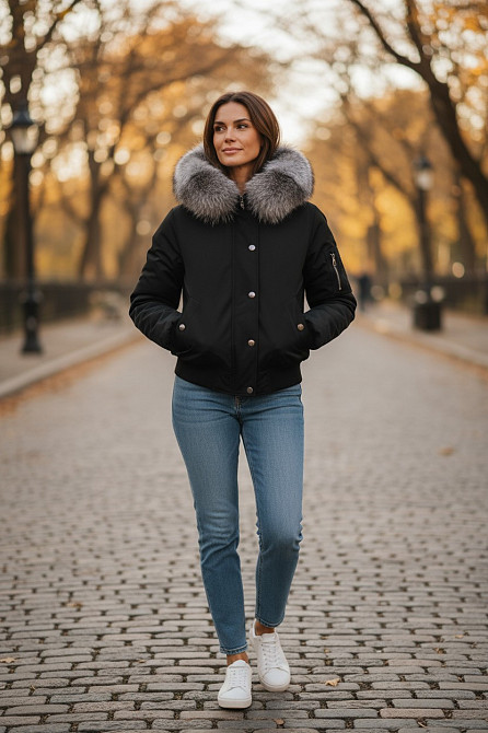 Бомбер жіночий з хутром блюфрост Чорний 42 Харків - фото 2