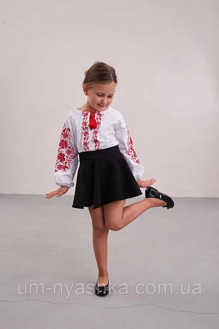 Дитяча вишиванка з синьою вишивкою  Фіалка червона Кривий Ріг - фото 2