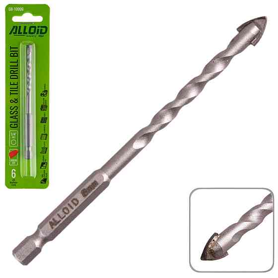Свердло по скло та кераміці 6мм, хвостовик HEX 1/4&quot; Alloid, L= 95mm GB-10006 Вінниця