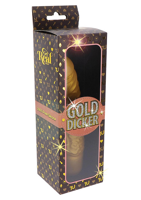 Вибратор реалистик с стимулятором клитора Gold Dicker, золотой Sex Aura Киев - изображение 8