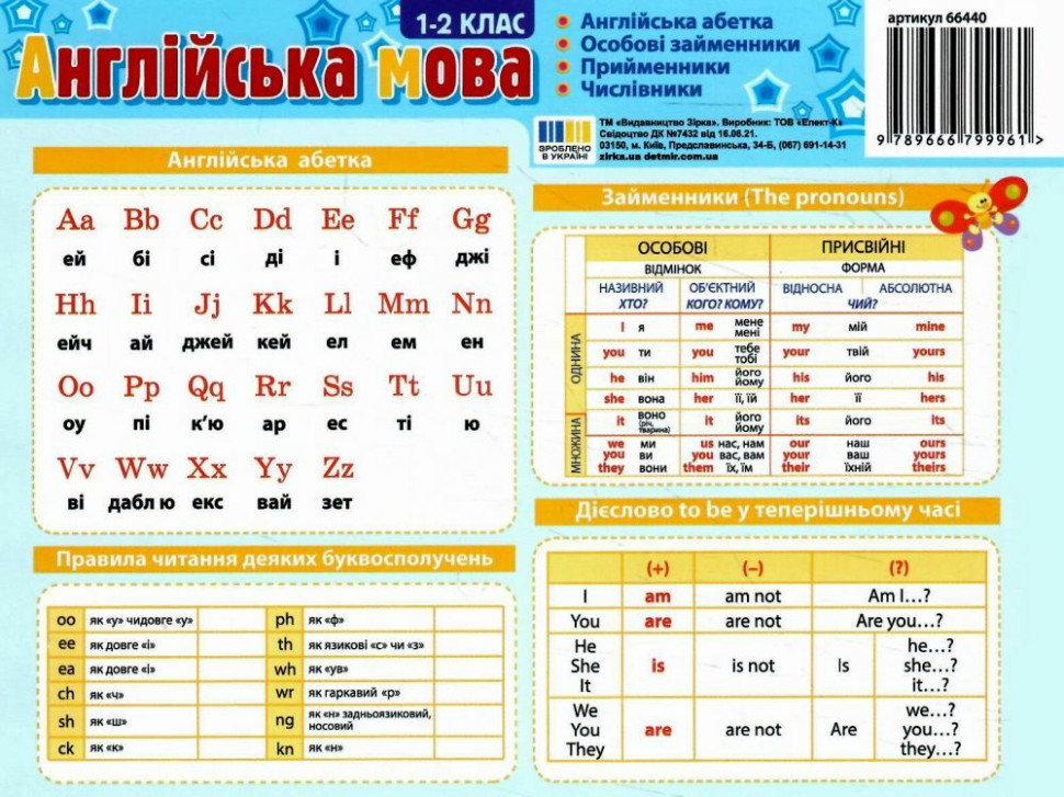 Картонка-підказка Англійська Мова 1 клас 66440 Вінниця - фото 1