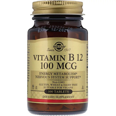 Вітамін Solgar Вітамін В12 (Ціанокобаламін), Vitamin B12, 100 мкг, 100 табл (SOL-03180) Вінниця - фото 1