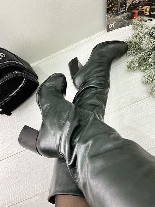 Injers Чоботи жіночі INJERS темно-зелені натуральна шкіра зима євро-хутро висота 41см каблук 8с Коломия - фото 5