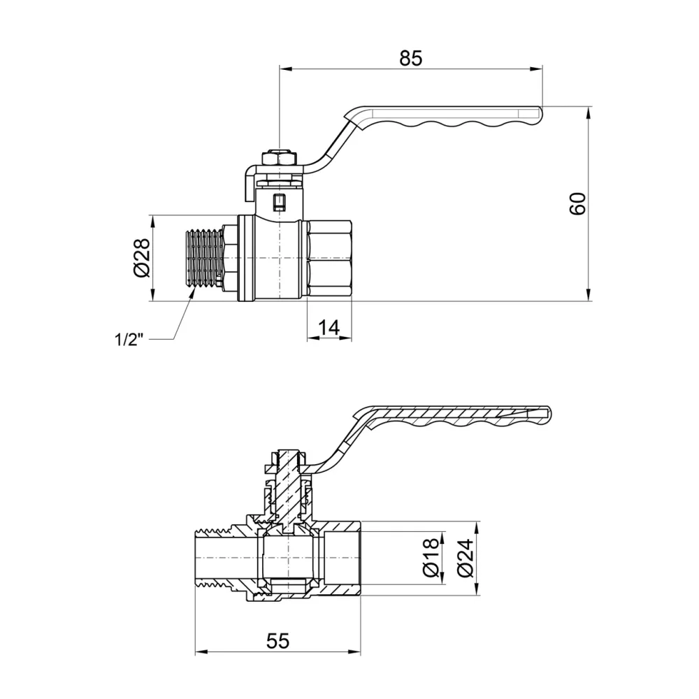 Кран кульовий Thermo Alliance Standart 1/2" ВН для води (важіль) SD605NW15PN40 Київ - фото 10