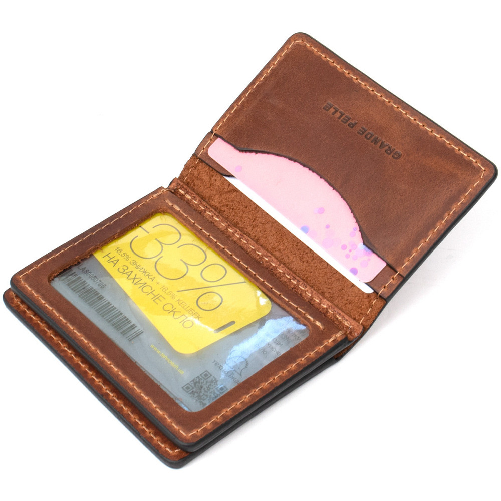 Кожаная компактная визитница GRANDE PELLE 11489 Коричневый Киев - изображение 6