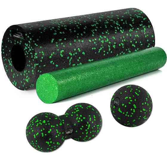 Масажний набір PowerPlay PP_4015 EPP Foam Roller Set 4in1 (2-ва роли + 2-ва м'ячі) Чорно-зелений Кам'янське