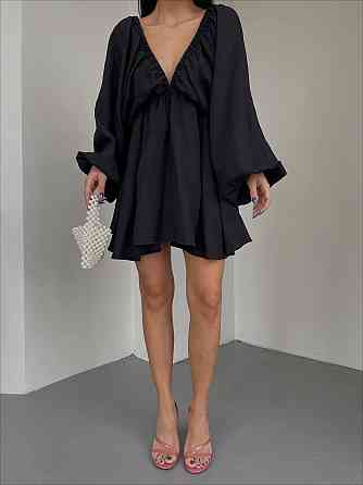 Женское легкое мини платье свободного кроя креп жатка Черный Одесса