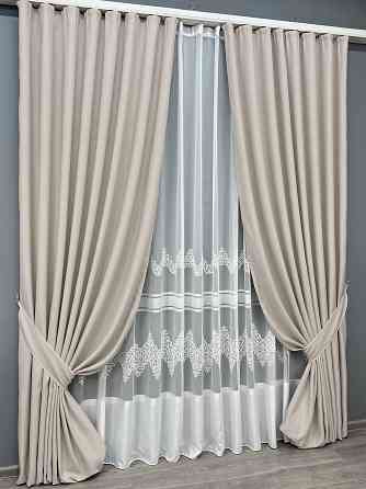 Комплект штор VR-Textil рогожка преміум TERRA LUXE 150х270 2шт і Тюль 500х270 1859ш-1706т Попелястий з молочним 71-186/4 Київ