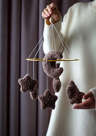 Детский музыкальный мобиль на кроватку для младенцев WooolyWool «Звезды беж» с 35 мелодиями Киев - изображение 1
