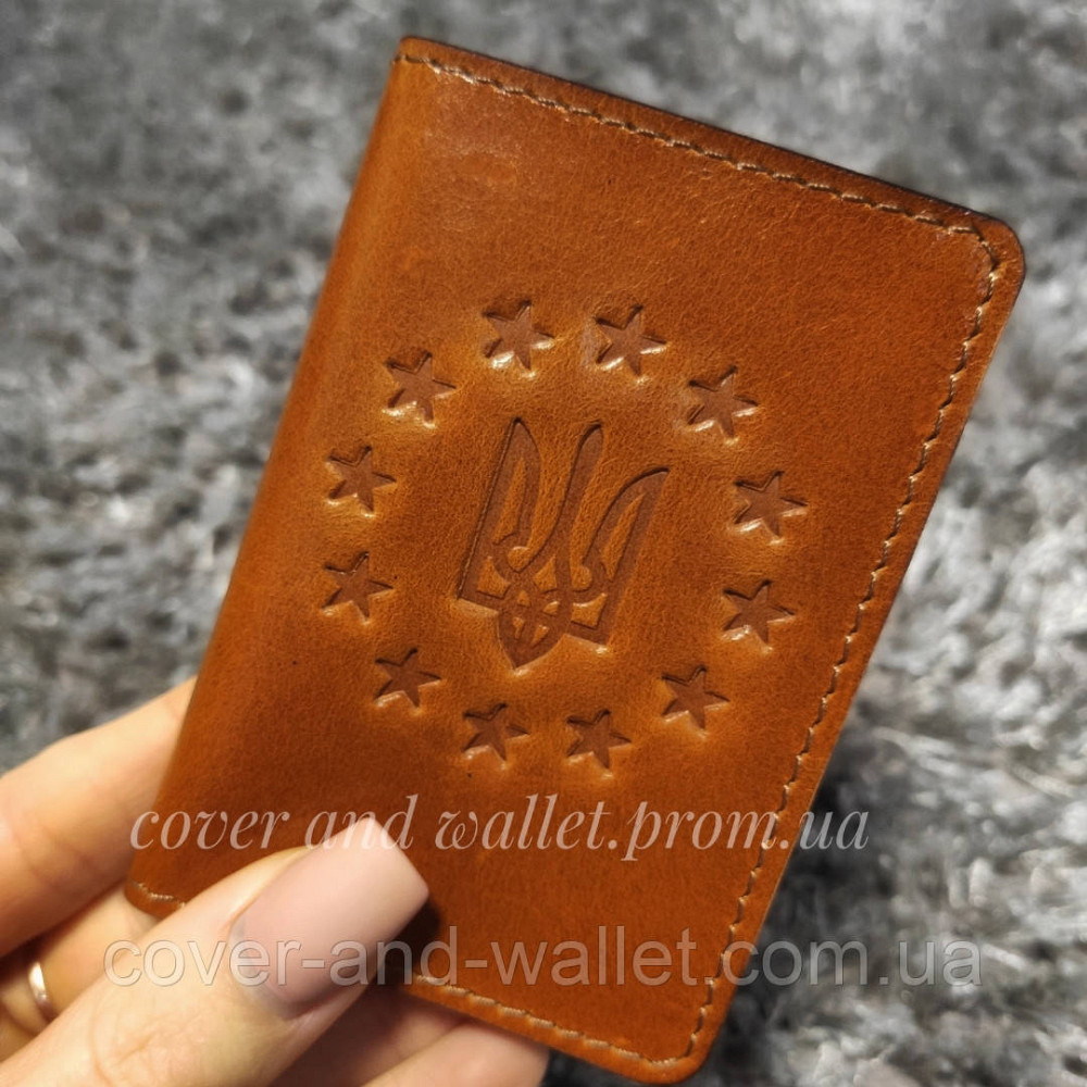 Желтая кожаная обложка на id паспорт и права с гербом Украины Киев - изображение 8