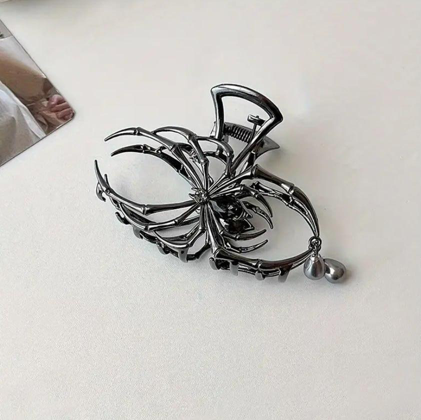 Заколка-краб павук чорного кольору з перлинною підвіскою — метал 9.8×6 см Київ - фото 2