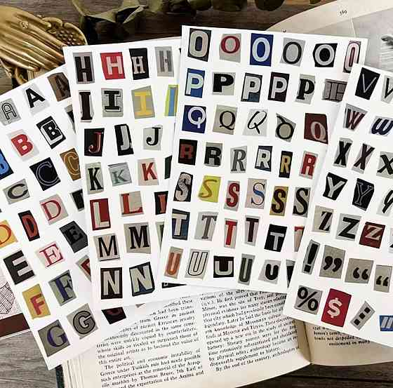 Набір вінтажних наклейок з англійськими літерами для скрапбукінгу та декору Київ