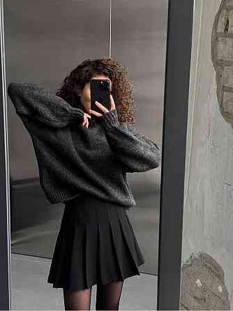Женский уютный оверсайз свитер машинная вязка Графит Одесса