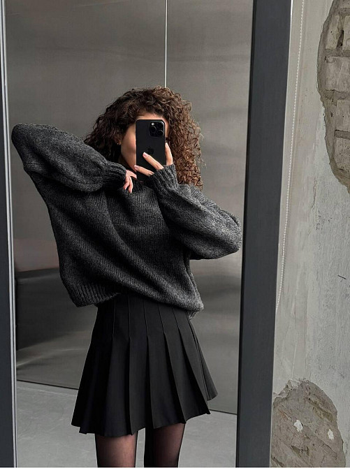 Женский уютный оверсайз свитер машинная вязка Графит Одесса - изображение 3