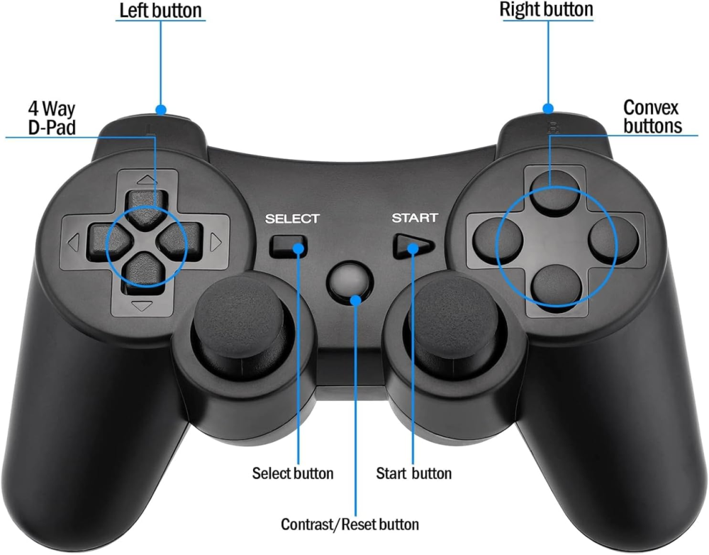 Беспроводной игровой контроллер Diswoe для PlayStation 3 и ПК — Bluetooth Геймпад, Double Shock, 6-осевой гироскоп, Черный Киев - изображение 9