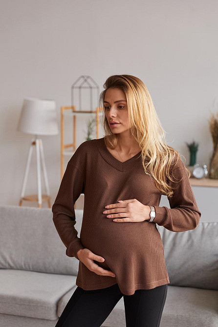 Жіночий трикотажний лонгслів для вагітних Wien розмір L-XL (46-48) Lullababe Шоколадний Кривий Ріг - фото 2