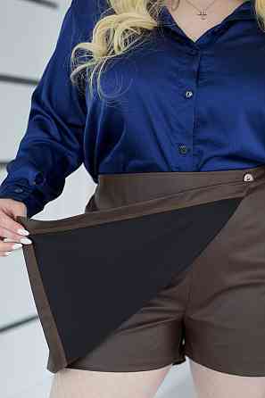 Шкіряна міні спідниця-шорти на запах "Ora" | Батал Шоколадний, 54-56 Київ