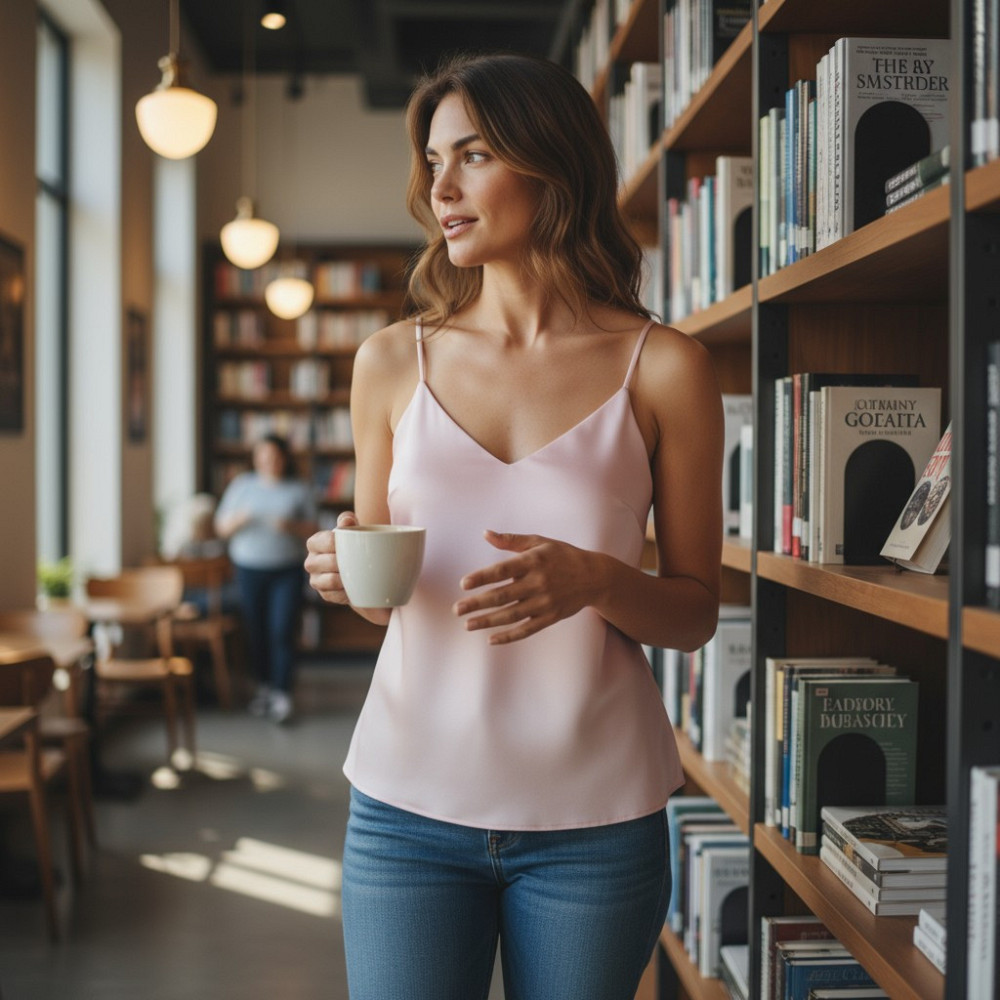 Шовкова майка на тонких бретельках Пудровий L Харків - фото 4