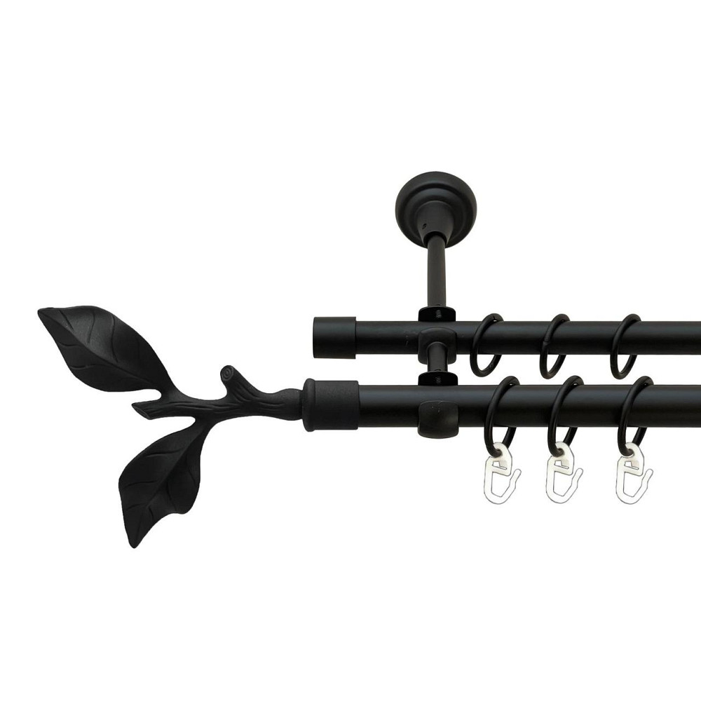 Карниз Orvit Листок Троянди металевий дворядний відкритий гладка труба кільце металеве Чорний Оксамит 19\16 мм 240 см Львів - фото 1