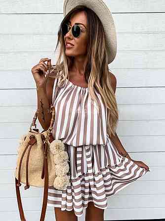 Літній сарафан на бретелях "Salma" оптом | Розпродаж моделі 46-48, Бежева смужка Київ