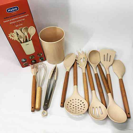 Набір кухонного приладдя з харчового силікону, Кухонний набір з підставкою, Кухонні набори на підставці BJ-49 Івано-Франківськ