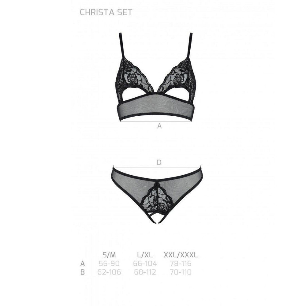 Комплект із бралету з ажурним ліфом та відкритими трусиками Passion CHRISTA SET Open Bra L/XL black Sex Aura Київ - фото 5