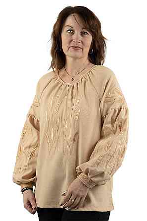 Вышиванка женская льняная, бежевая топ Киев