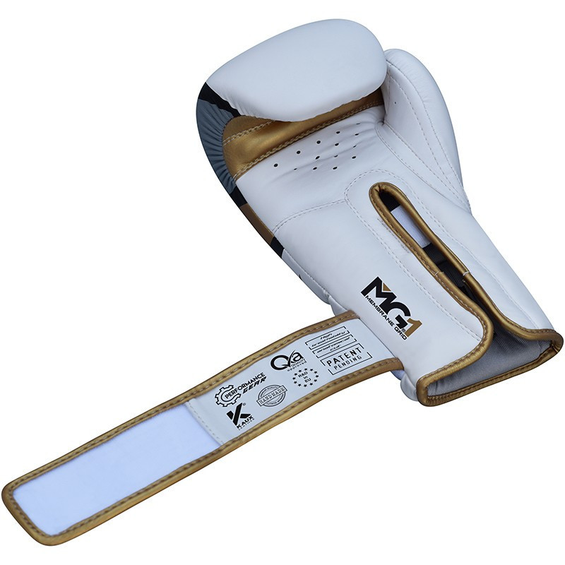 Рукавички боксерські для боксу та єдиноборств професійні оригінальні RDX Rex Leather Gold 8  унцій білі з золотим Київ - фото 3