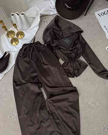 Женский прогулочный костюм двойка: кофта и штаны велюр Шоколадный, 46/48 Одесса