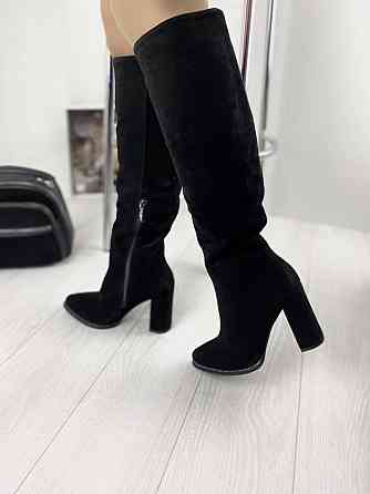 Nivelle Чоботи жіночі NIVELLE чорні замша натуральна высота 38см обхват 34-36см каблук 10см (80 Коломия