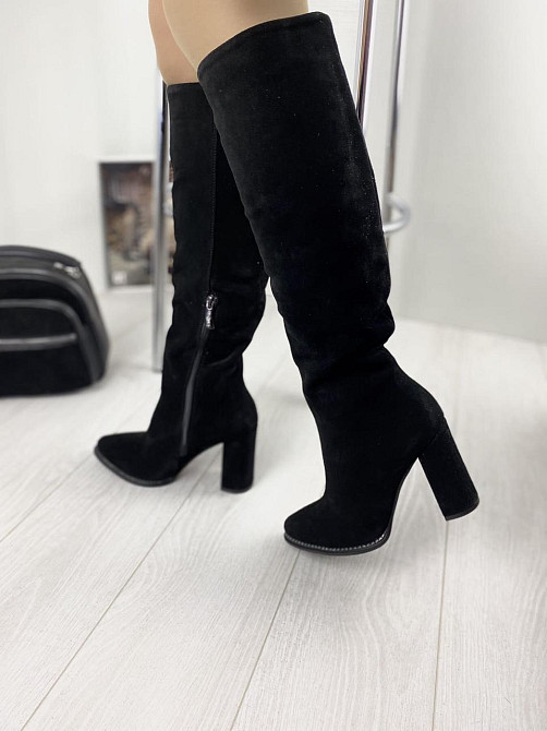 Nivelle Чоботи жіночі NIVELLE чорні замша натуральна высота 38см обхват 34-36см каблук 10см (80 Коломия - фото 6