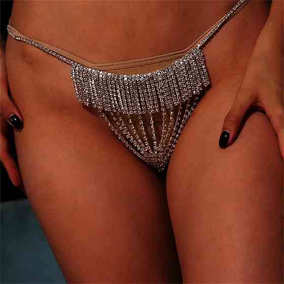Еротичні трусики з камінням та ланцюжками для жінок one size сріблястий Київ