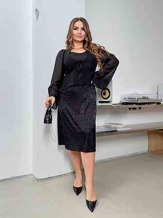 Жіноче базове шовкове плаття та шифонове блуза-плаття-плотний шовк + шифонова кофтинка Чорний, 58/60 Одеса