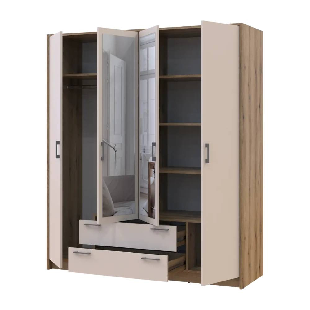 Шафа для одягу Doros Ронді з дзеркалом Дуб Артизан/Кашемір 4ДСП 160х52х195 DRS-011674 (80737827) Дніпро - фото 2